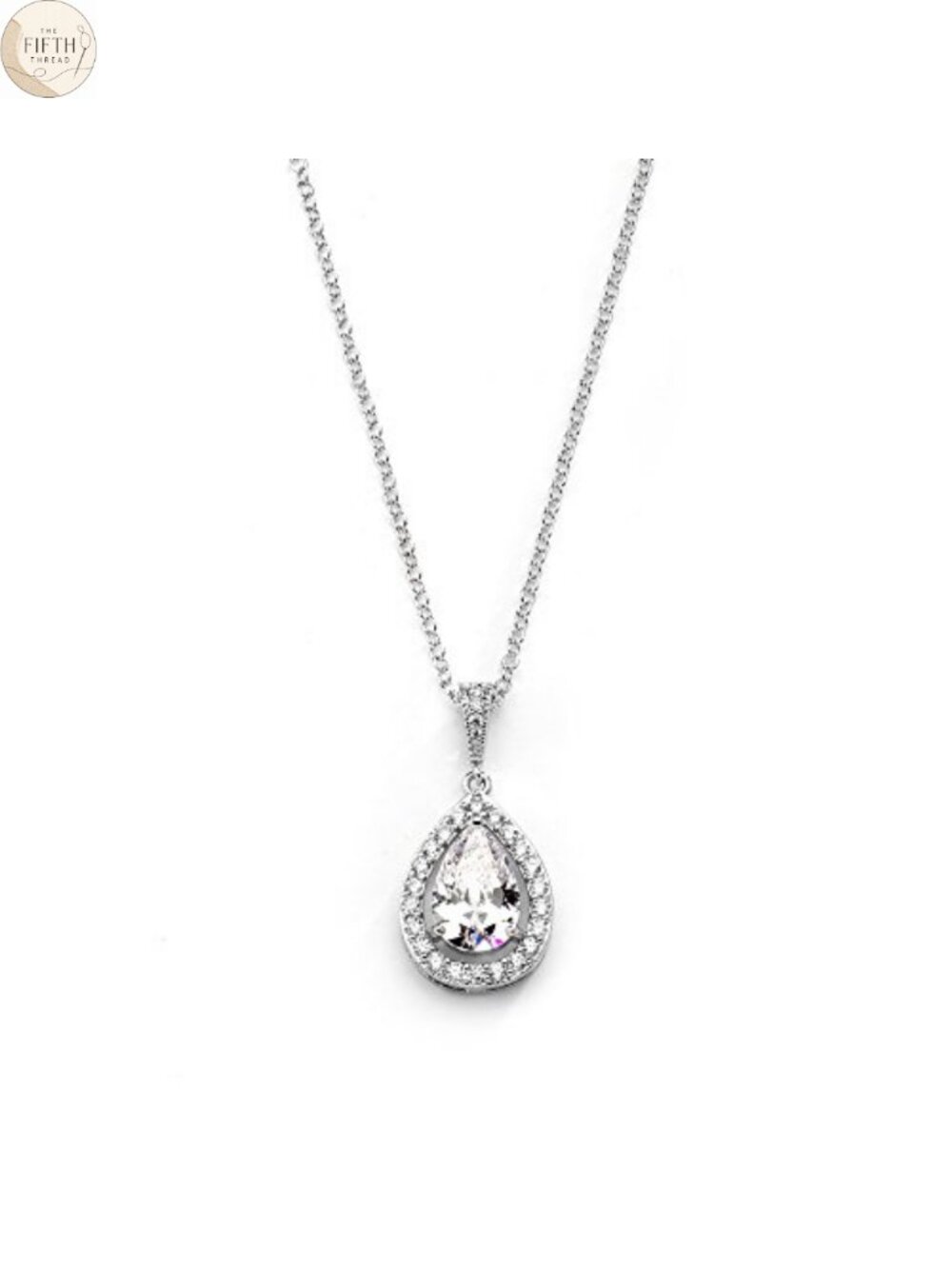 Cubic Zirconia Teardrop Pendant Necklace 16-19" Silver Plated Bridal Wedding